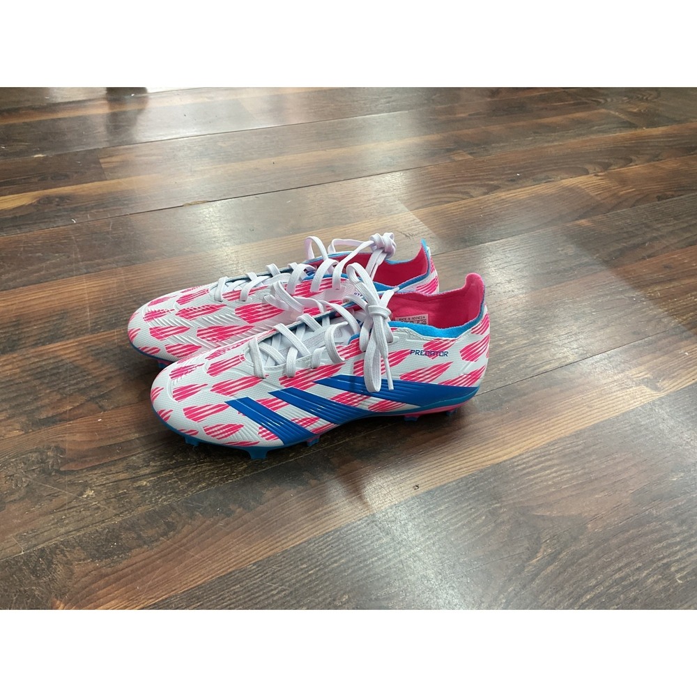 Adidas Predator Youth 5.5 Soccer Cleats White Pink Blue Firm Ground - Picture 3 of 5